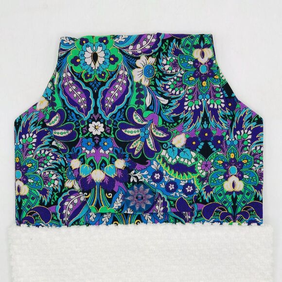 Hanging Kitchen Towel: Purple Green Paisley Topper, Button Closure - Picture 3 of 6